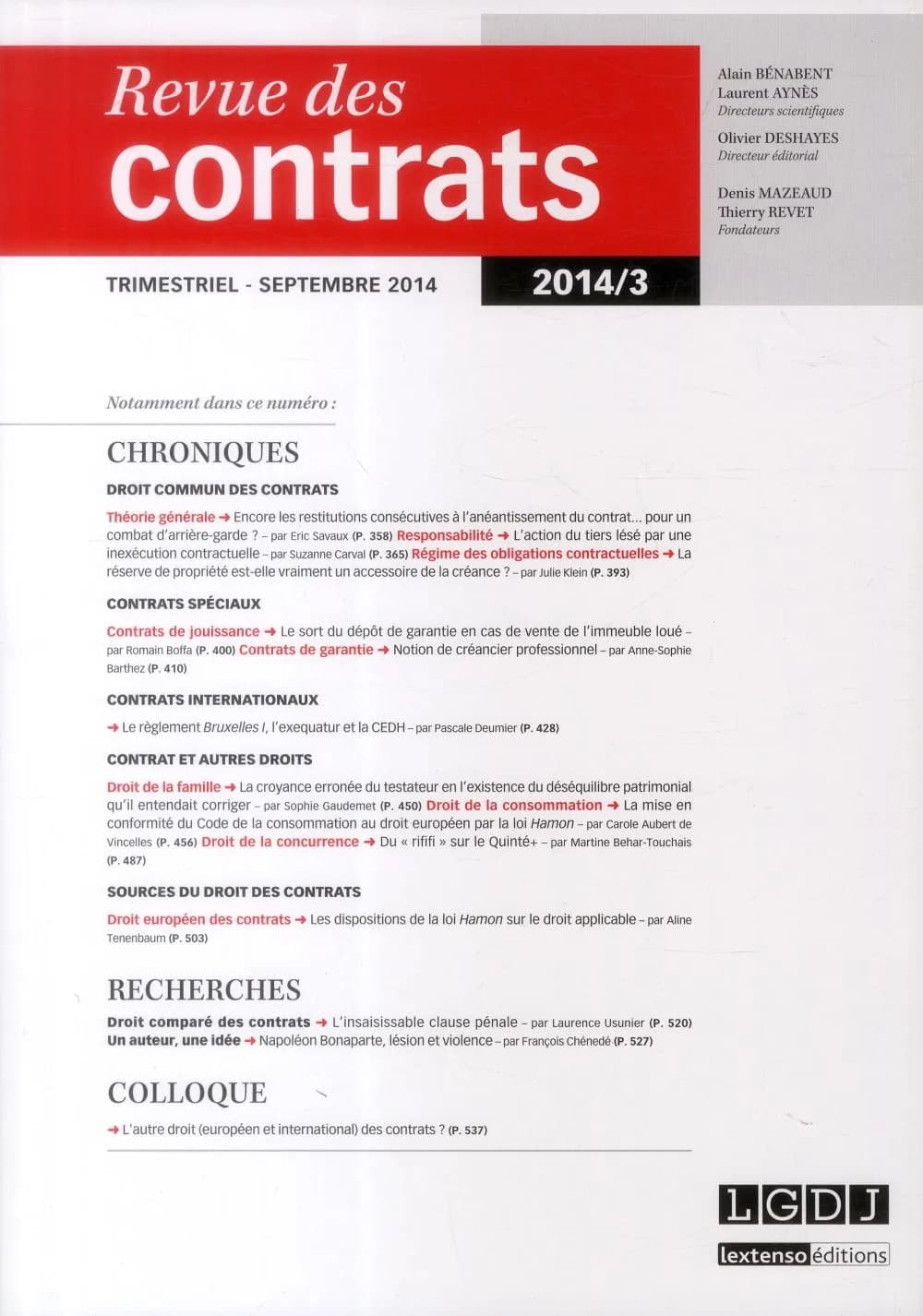 Revue des contrats n.3 : 2014