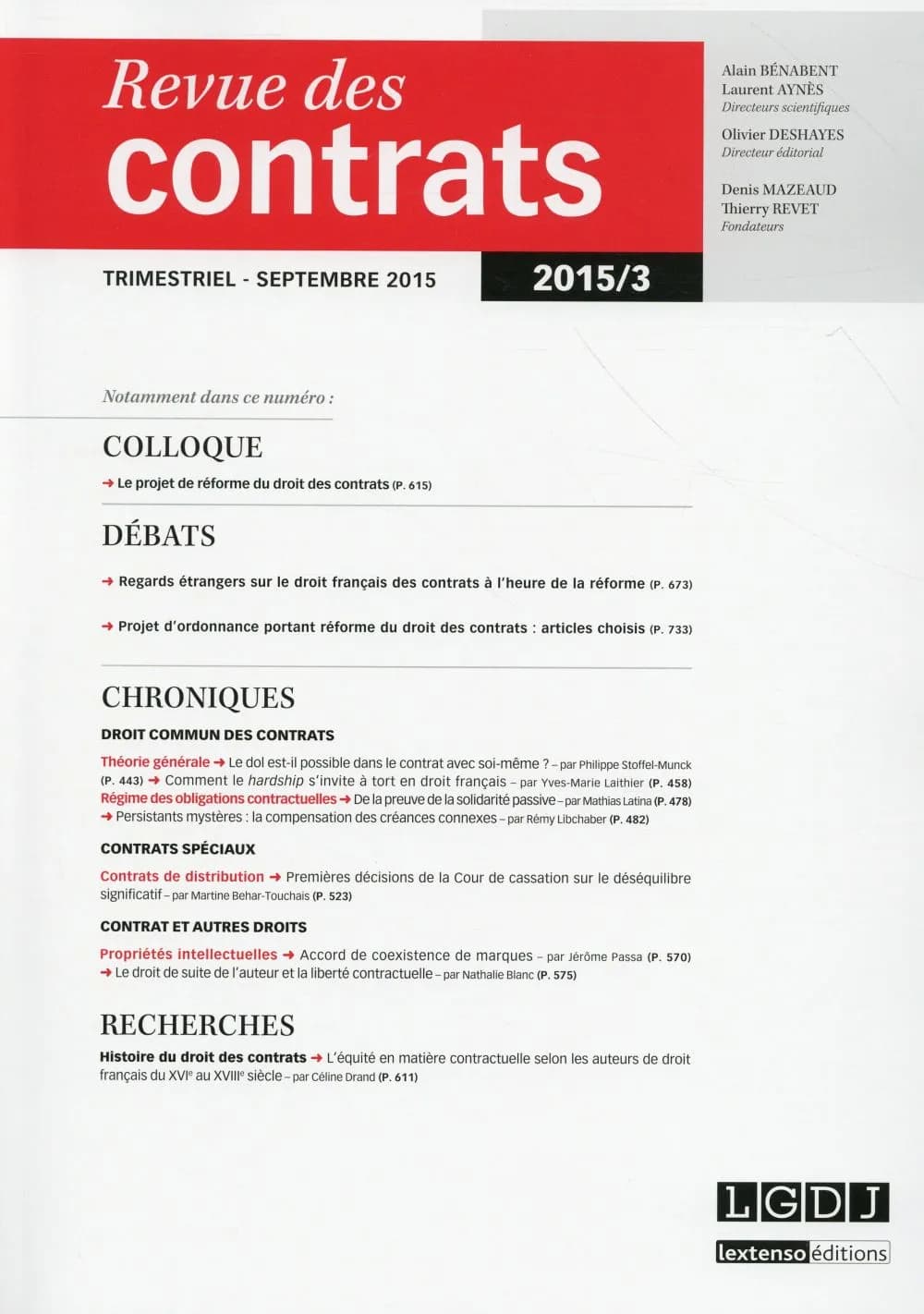 Revue des contrats : 2015 Tome 3