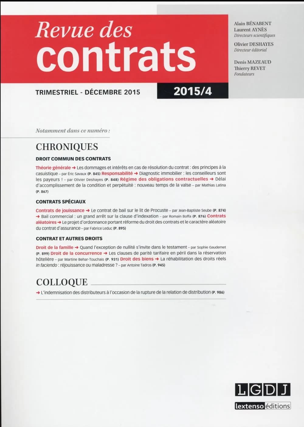 Revue des contrats : 2015 Tome 4
