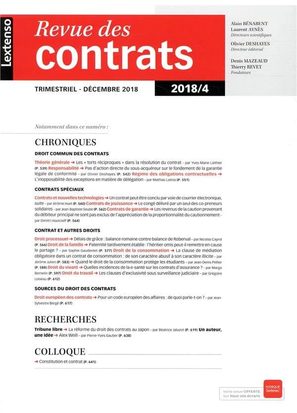 Revue des contrats n.2018