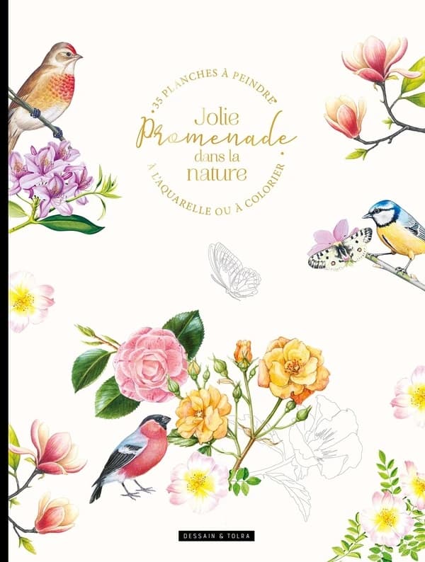 Jolie promenade dans la nature : 35 planches à peindre à l'aquarelle ou à colorier