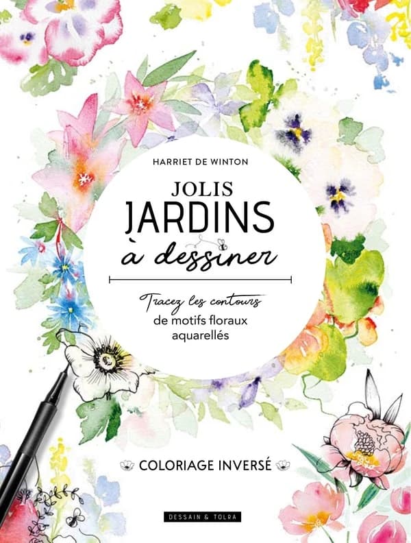 Jolis jardins à dessiner : Tracez les contours de motifs floraux aquarellés