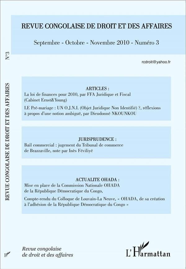 REVUE CONGOLAISE DE DROIT ET DES AFFAIRES n.3 : septembre octobre novembre 2010