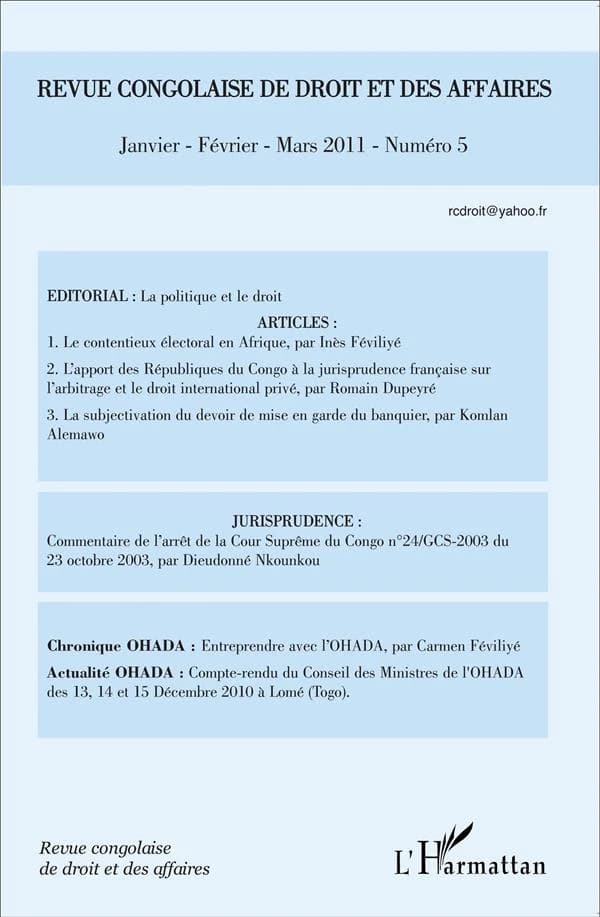 REVUE CONGOLAISE DE DROIT ET DES AFFAIRES n.2011