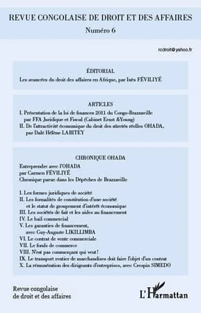 REVUE CONGOLAISE DE DROIT ET DES AFFAIRES N° 6