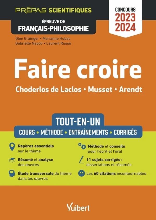 Faire croire : tout-en-un : Choderlos de Laclos, Musset, Arendt : épreuve de français-philosophie : concours 2023-2024