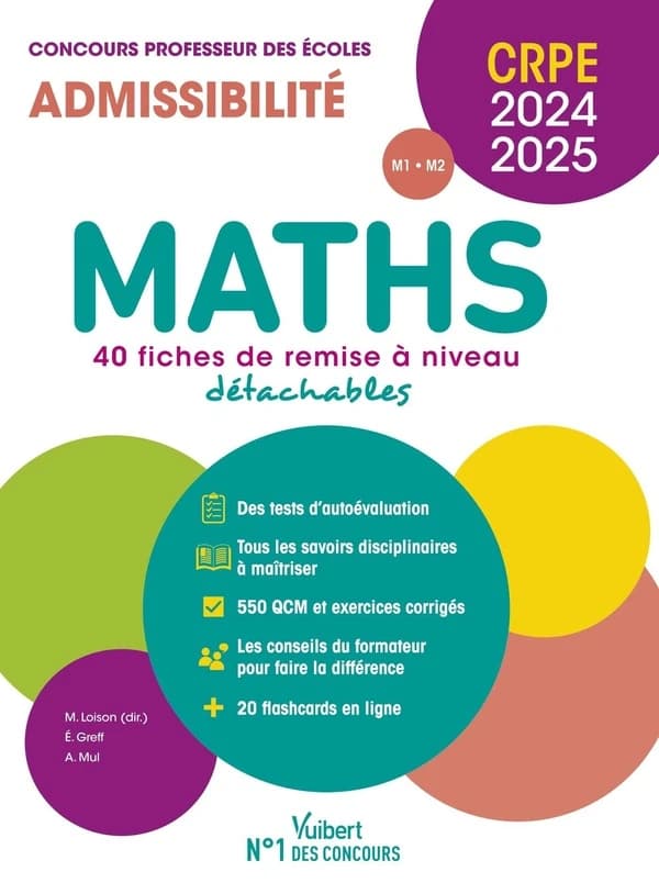 Maths : 40 fiches de remise à niveau, détachables : CRPE 2024-2025, concours professeur des écoles, admissibilité