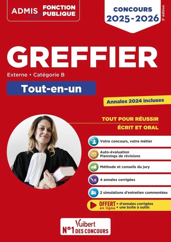 Greffier : externe, catégorie B, tout-en-un (3e éd.) ouvrage coordonné par Mohamed Néhal,... ; [rédigé par] Pierre-Brice Lebrun,... Cathie Niellen,... Audrey Pouplin,... [et al.]
