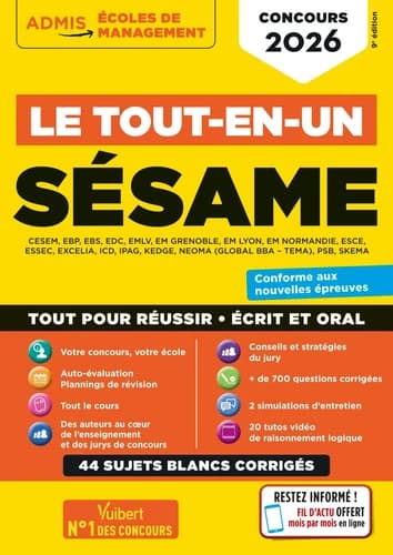 SÉSAME : le tout-en-un : concours 2026 (9e éd.) ouvrage coordonné par Sophie Mattern ; [auteurs,] Anne-Marie Bonnerot,... Marie-Laure Boursat,... Sébastien Drevet,... [et al.] ; avec la contribution d'Eliott Mattern et Virginie Actis