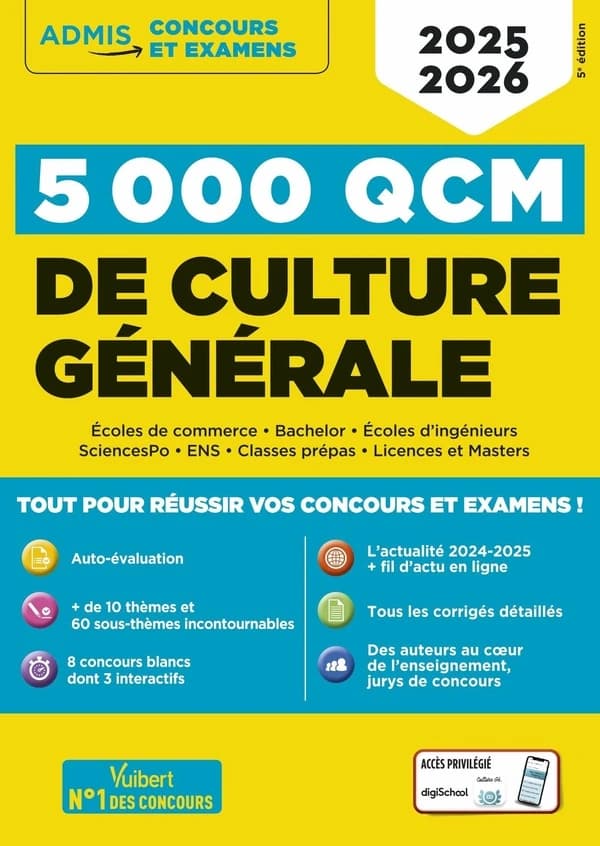 5000 QCM de culture générale : 2025-2026 (5e éd.) Christiane Artous,... Frédéric Bélonie,... Antoine Blandin,... [et al.] ; sous la coordination de Sophie Mattern