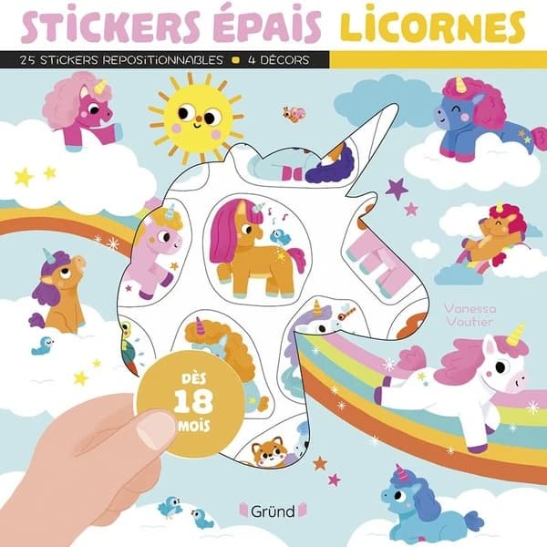 Stickers épais : licornes - 25 stickers repositionnables - 4 décors : [Autocollant]