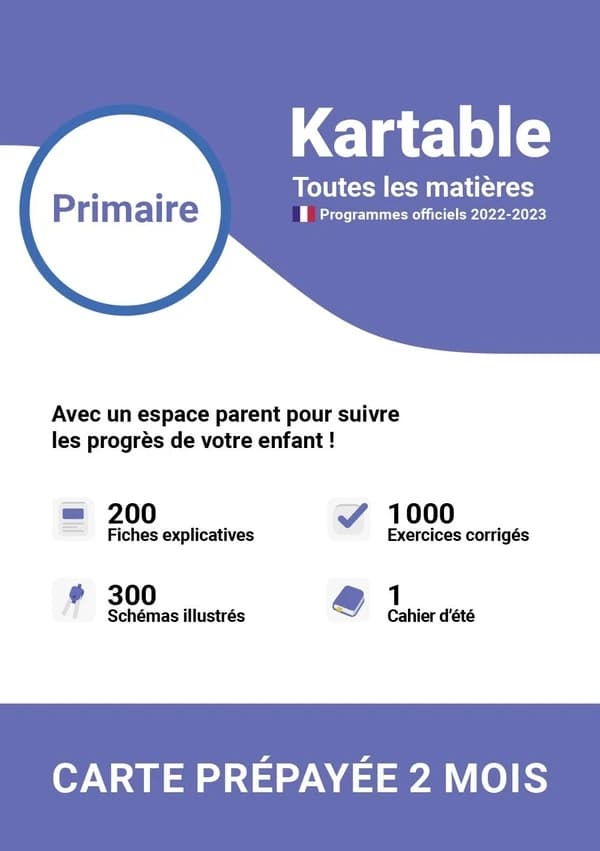 Kartable : Toutes les matières ; Primaire : Carte prépayée 2 mois (édition 2024)