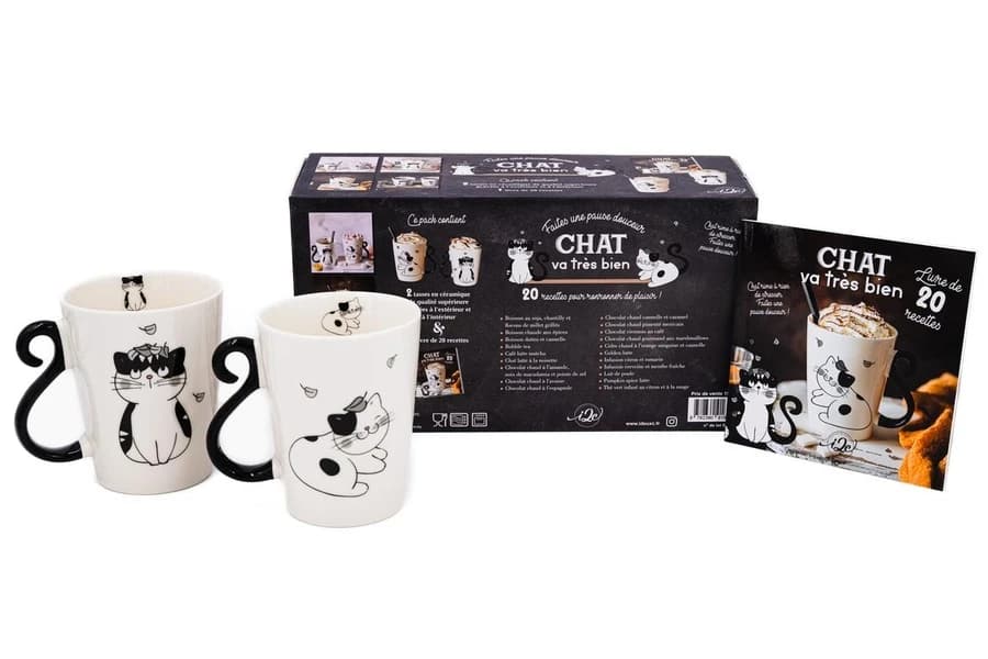 Chat va très bien : Coffret avec 2 tasses en céramique et 1 livre de recettes
