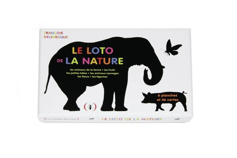 Le loto de la nature : les animaux de la ferme, les fruits, les petites bêtes, les animaux sauvages, les fleurs, les légumes : [Image didactique]. Conception et illustrations de François Delebecque