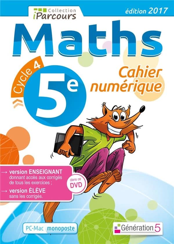 IPARCOURS : maths ; 5ème ; cycle 4 ; cahier numérique ; DVD enseignant monoposte (édition 2017)