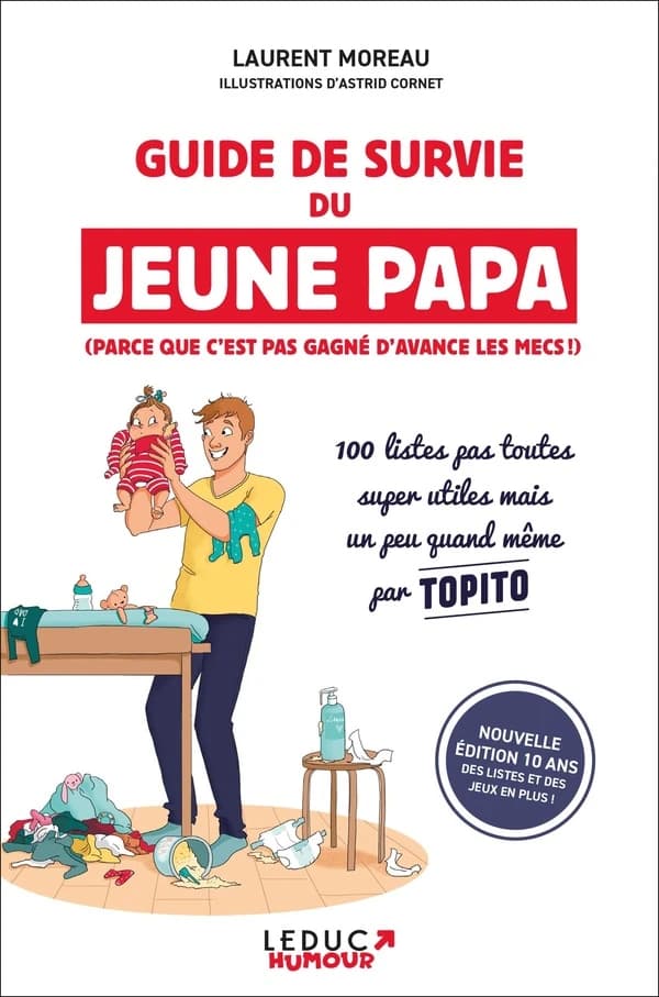 Guide de survie du jeune papa : parce que c'est pas gagné d'avance les mecs ! (Nouvelle éd. 10 ans) Laurent Moreau ; illustrations d'Astrid Cornet