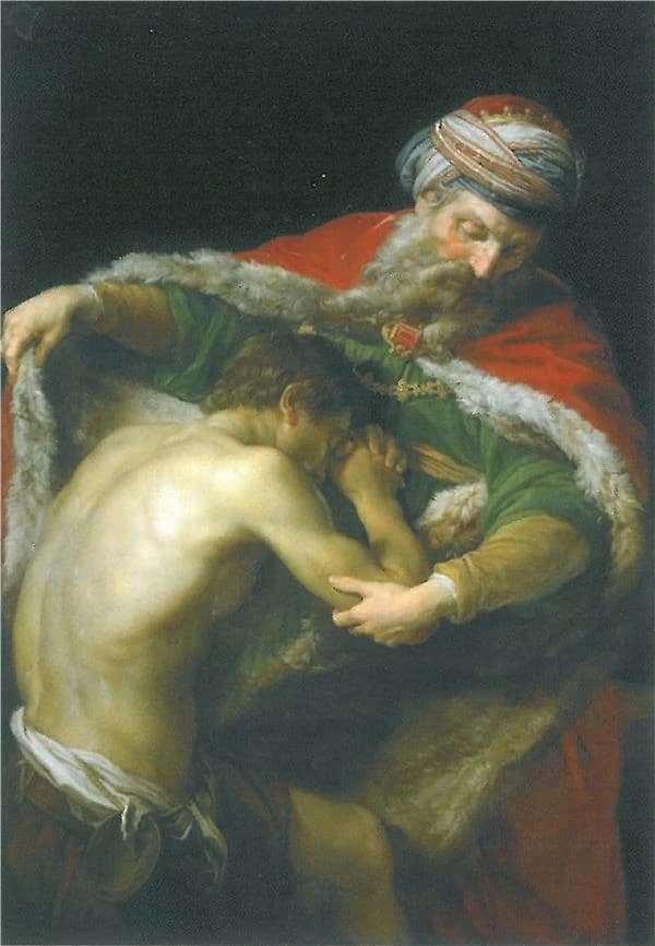 Cartes acte de contrition ; le retour du fils prodigue ; Pompeo Batoni ; 1773