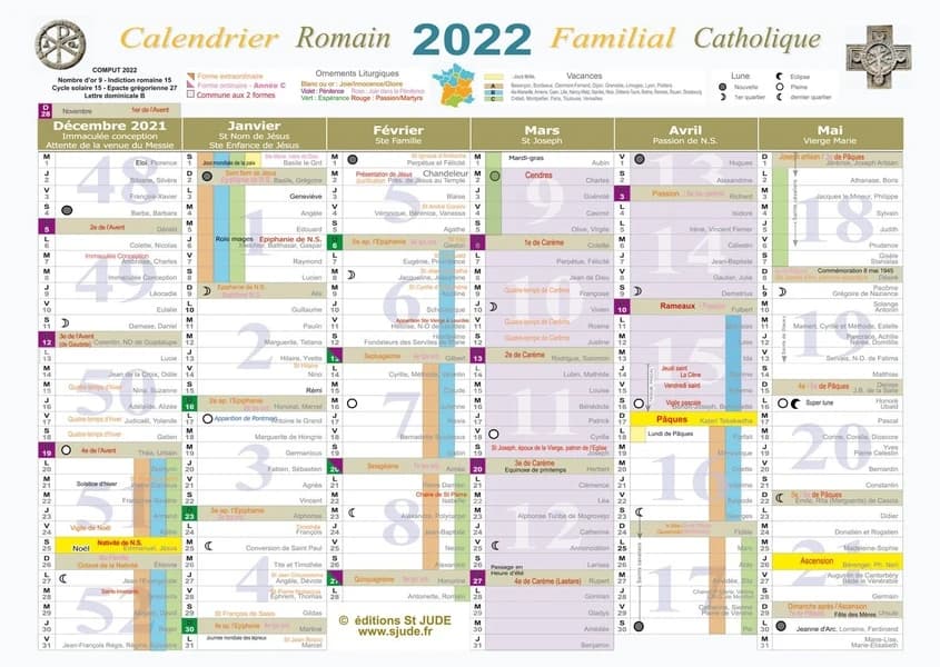Calendrier familial catholique 2022