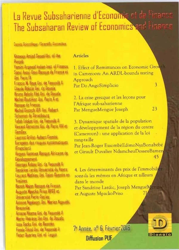 Revue subsaharienne d'économie et de finance