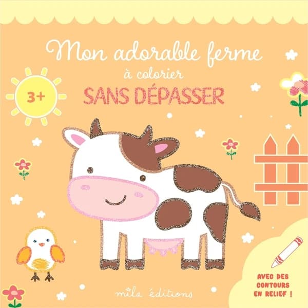 Mon adorable ferme à colorier sans dépasser : Un bloc de coloriages avec des contours épais, pailletés et en relief