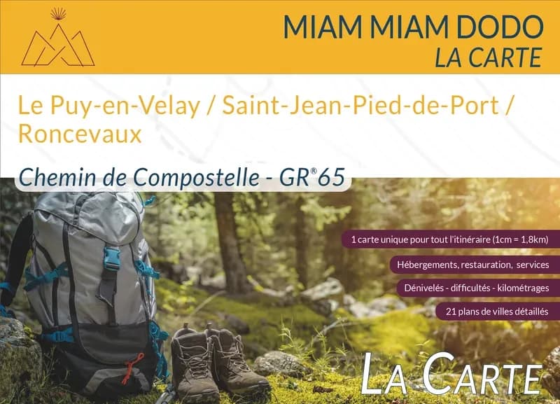 Le Puy-en-Velay - Saint-Jean-Pied-de-Port - Roncevaux : la carte : chemin de Compostelle GR 65 (Édition 2025) Lauriane Clouteau, Jacques Clouteau