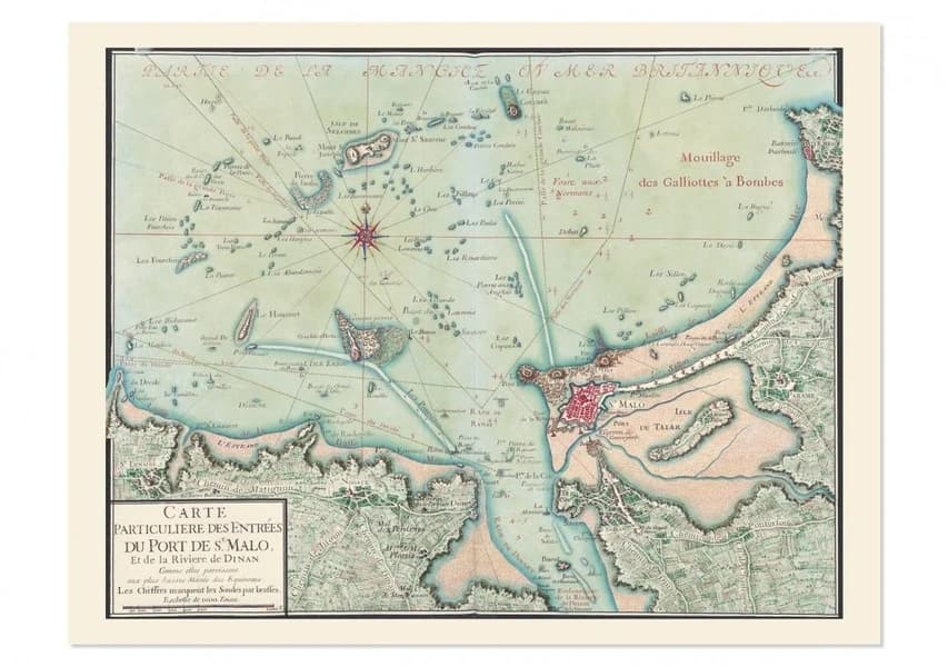 Carte particulière des entrées du port de Saint-Malo et de la rivière de Dinan comme elles paraissent aux plus basses marées des équinoxes