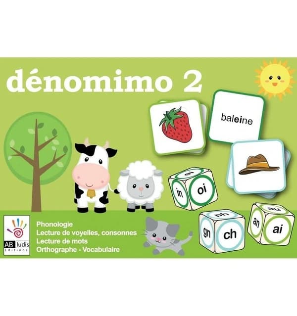Dénomimo 2 : phonologie, Lecture de voyelles, consonnes, lecture de mots, orthographe, vocabulaire