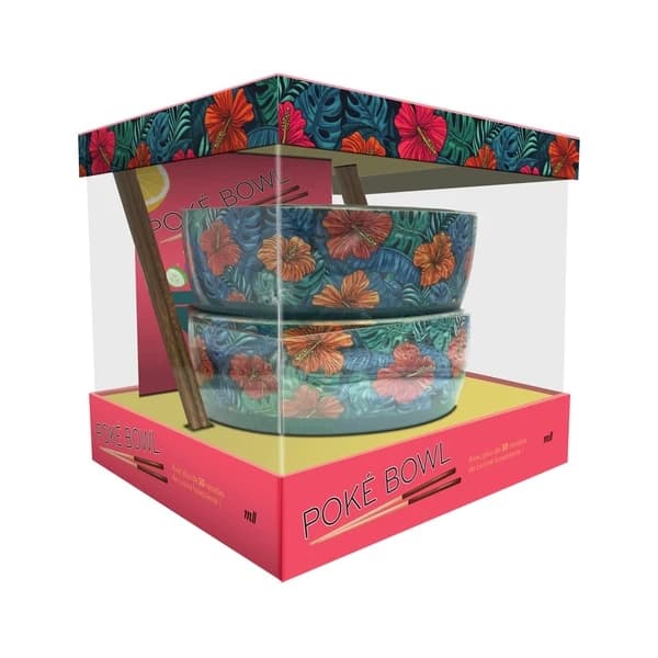 Coffret poké bowl : Avec plus de 30 recettes de cuisine hawaiienne ! 2 bols en céramique, 2 paires de baguettes