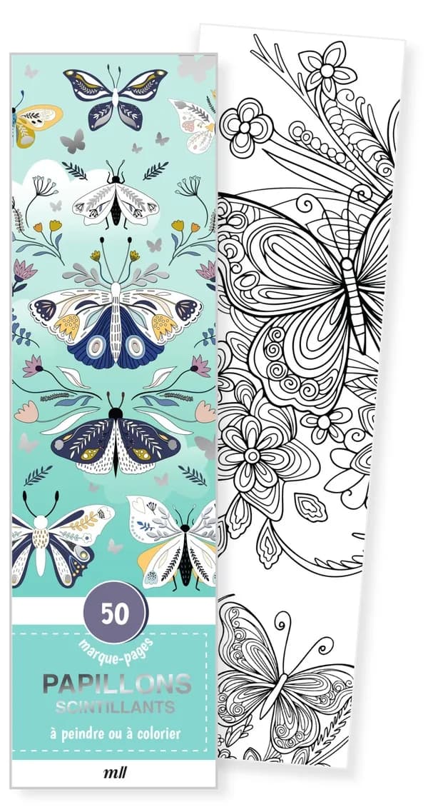 Marque-pages : Papillons scintillants : 50 à peindre ou à colorier
