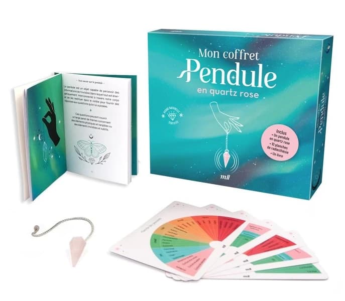 Mon coffret Pendule en quartz rose : Avec 1 pendule en quartz rose, 10 planches de radiesthésie et 1 livre
