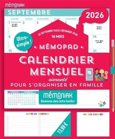 Mémopad : Calendrier mensuel aimanté pour s'organiser en famille : De septembre à décembre (édition 2025
