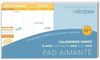 Mémoniak : Pad aimanté calendrier hebdo : De septembre à décembre (édition 2025