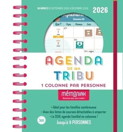 Mémoniak : Agenda de ma tribu : 1 colonne par personne : De septembre à décembre (édition 2025