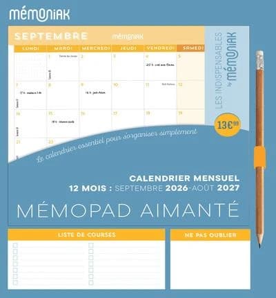Mémopad : Calendrier mensuel aimanté : De septembre à août (édition 2026