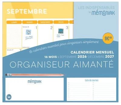 Mémoniak : Organiseur aimanté : Calendrier mensuel : De septembre à décembre (édition 2026