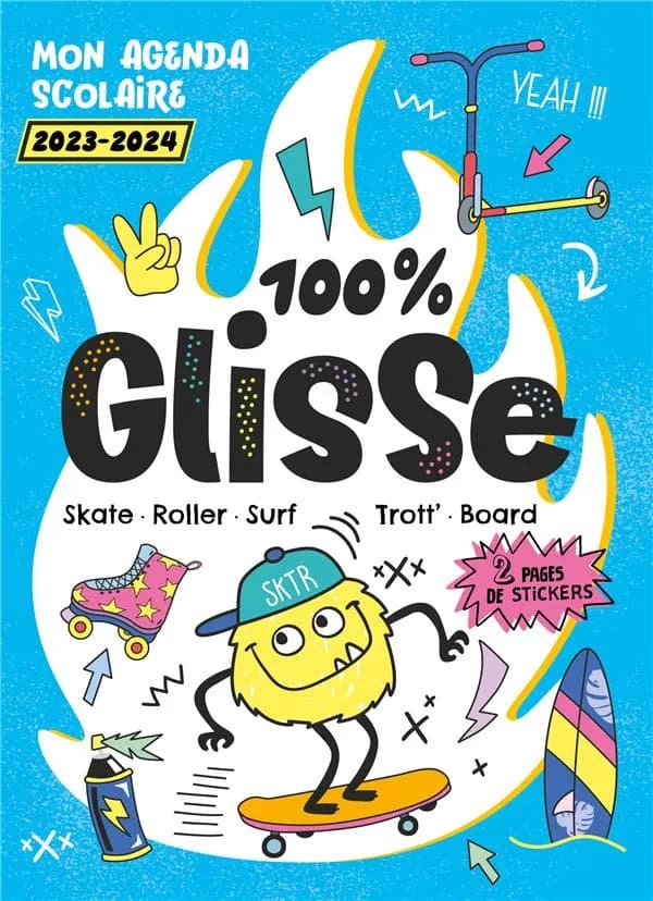 Mon agenda scolaire 100% glisse : skate, roller, surf, trott' board (édition 2023
