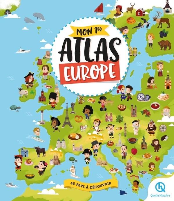 Mon 1er atlas de Europe : viens avec nous pour une balade mémorable à travers l'Europe... Au programme : la découverte de l'histoire, des traditions et des villes de 45 pays (Éd. 2) illustrations Bruno Wennagel, Mathieu Ferret, Mathilde Tuffin,... [et al.