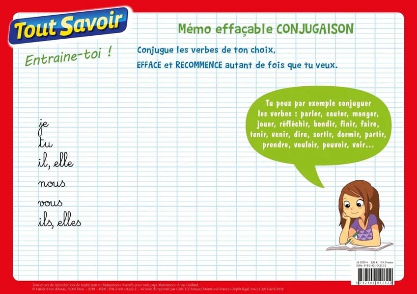 Tout savoir : mémo effaçable conjugaison ; cycle 2