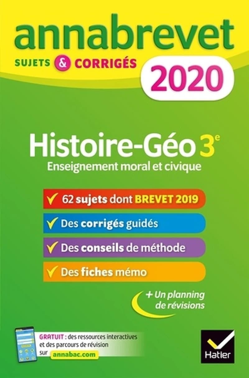 Histoire Géographie Enseignement Moral et Civique 3e  - Sujets et corrigés