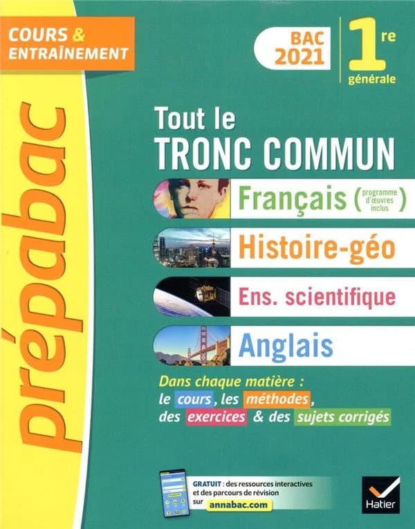Prépabac cours & entraînement ; tout le tronc commun ; 1re générale (édition 2021)