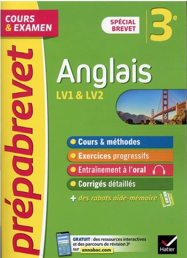 Prépabrevet cours & examen : anglais, LV1 et LV2 ; 3e ; brevet 2022