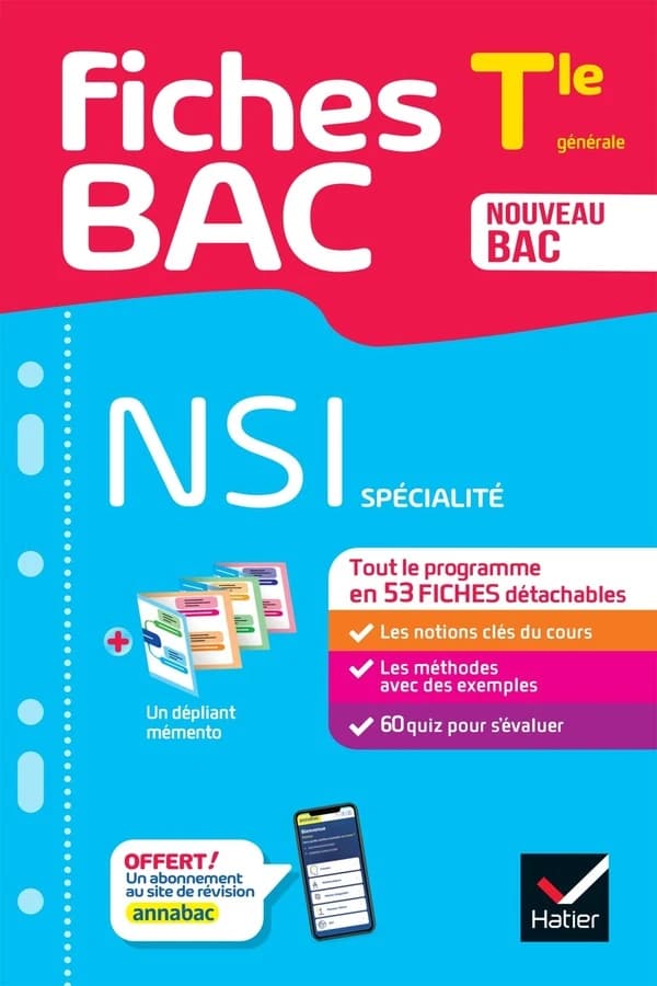 Fiches bac : spécialité NSI ; Terminale générale ; tout le programme en 53 fiches détachables