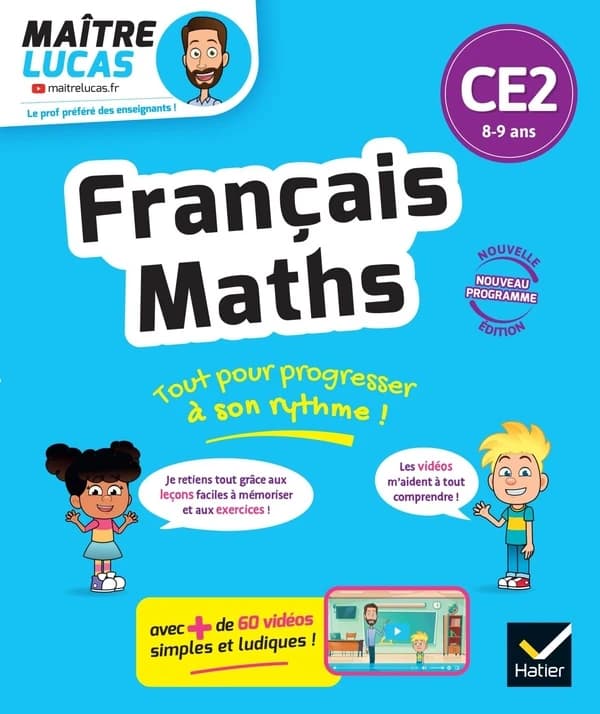 C'est simple avec Maître Lucas : Français et Maths ; CE2 ; Cahier de soutien avec des vidéos : Leçons et exercices corrigés