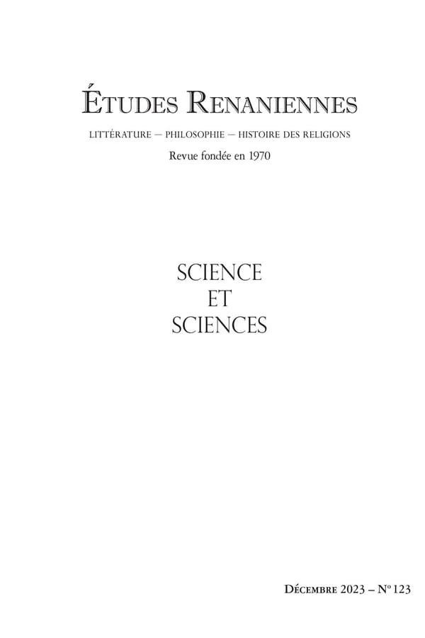 études renaniennes n.123 : Science et sciences