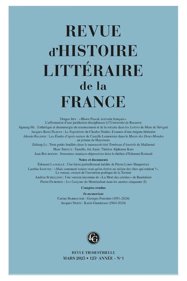 Revue D'Histoire Litteraire de la France