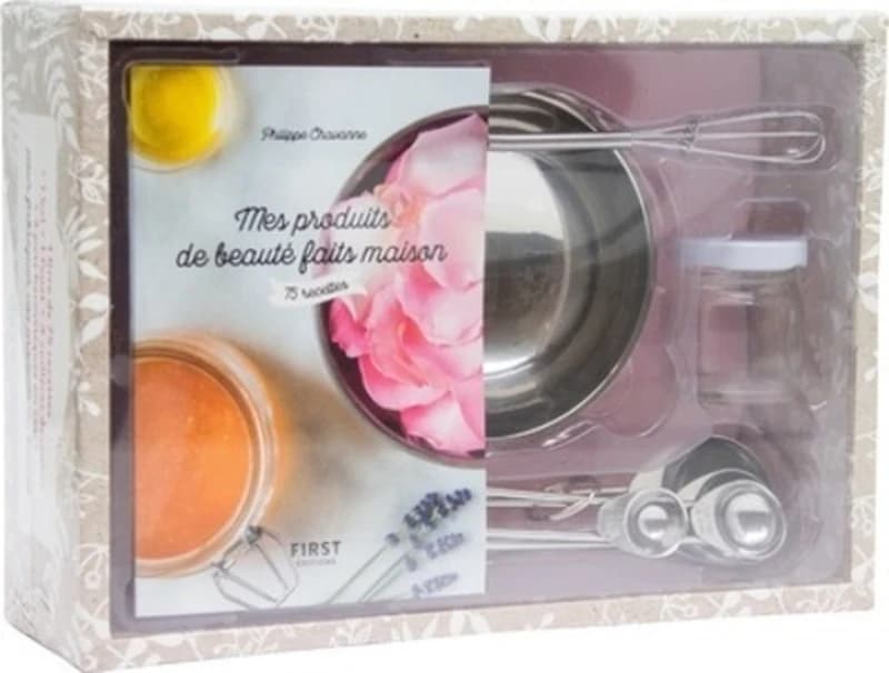 Coffret beauté naturelle - 75 recettes de produits de beauté au naturel - Avec 1 bol, 1 fouet, 4 cuillères doseuses, 3 pots hermétiques en verre