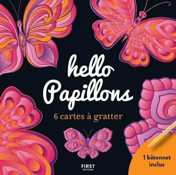 Hello papillons : 6 cartes à gratter : [Album à colorier]