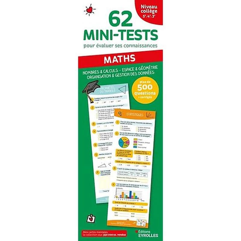 Mathématiques ; 5e, 4e ,3e ; 62 mini-tests pour évaluer ses connaissances