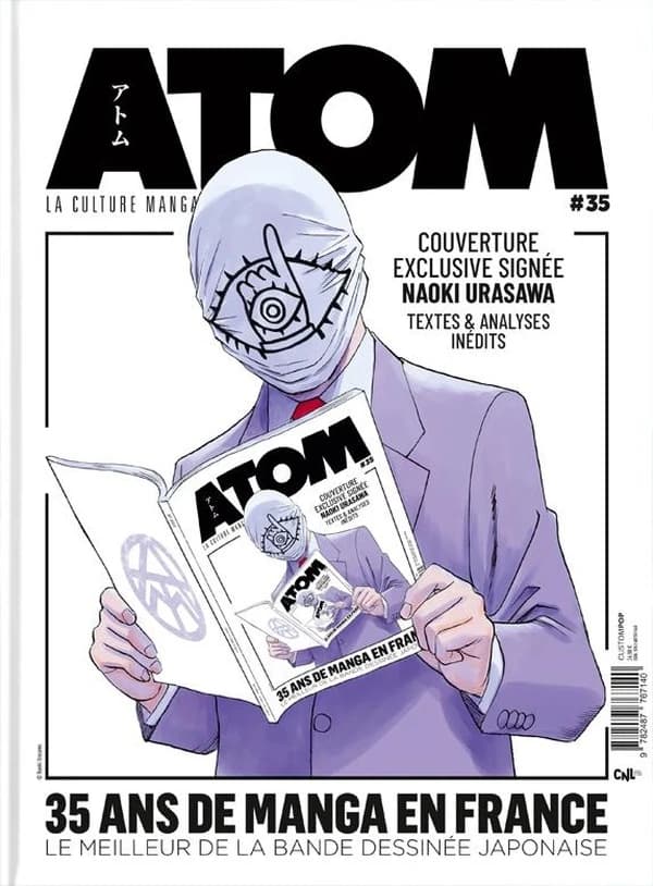 Atom magazine n.35 : 35 ans de manga en France : Le meilleur de la BD japonaise, avec une illustration de couverture originale de Naoki Urasawa.