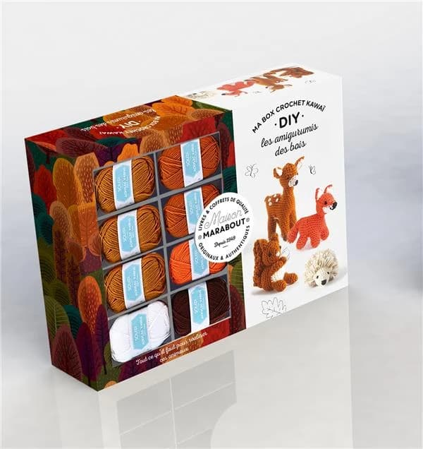 Coffret L'atelier crochet Kawaii : Avec 1 crochet, des petites pelotes, du fil à coudre et de la bourre